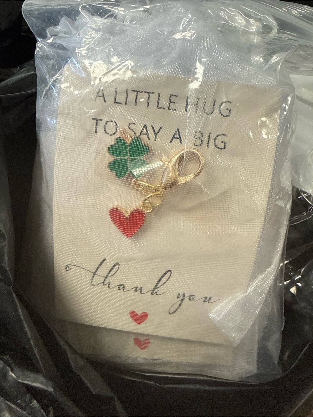 Gold-Tone Key & Card Holder Charm with Red Heart and Green Clover